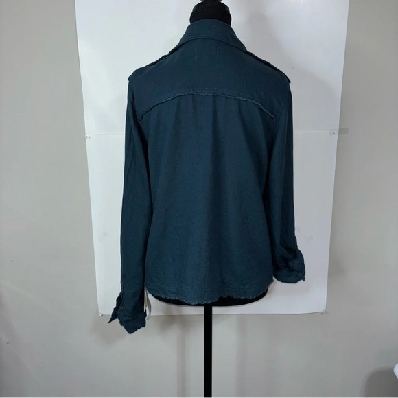 Jolt Jacket Medium Cropped Bomber Embroidered Button Front Pockets Slouchy Teal - Picture 14 of 14